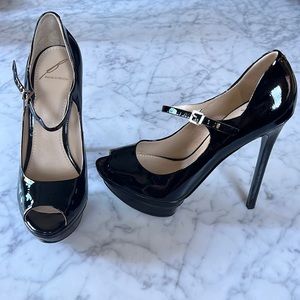 NEW vintage, black, patent leather, Brian Atwood platform pumps